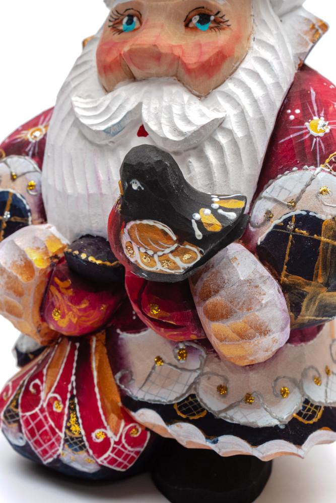 200 mm Santa Claus with a bird and a bag with gifts (by Igor Carved Wooden Figures Studio)