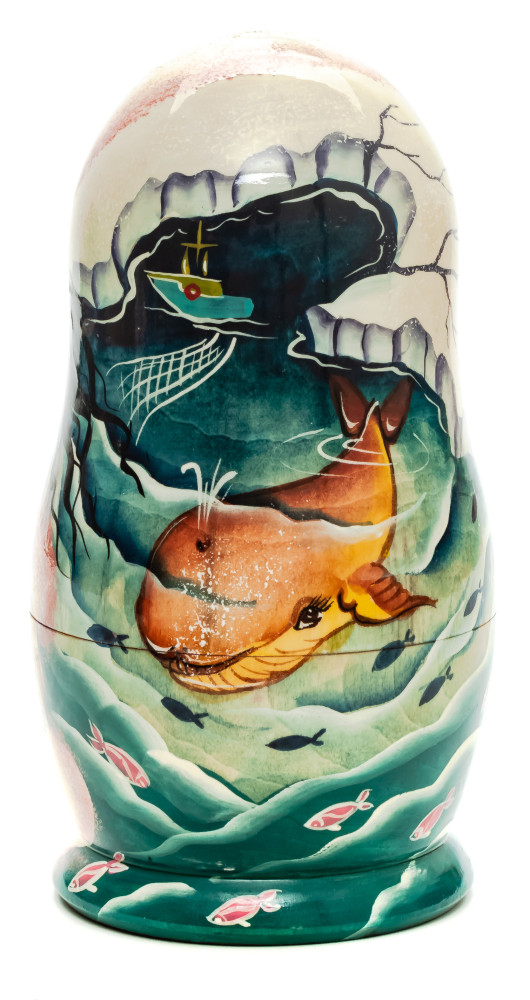 160 mm Escimo Girl with Bears hand painted on Wooden Matryoshka doll 5 pcs (by Valeria Crafts)