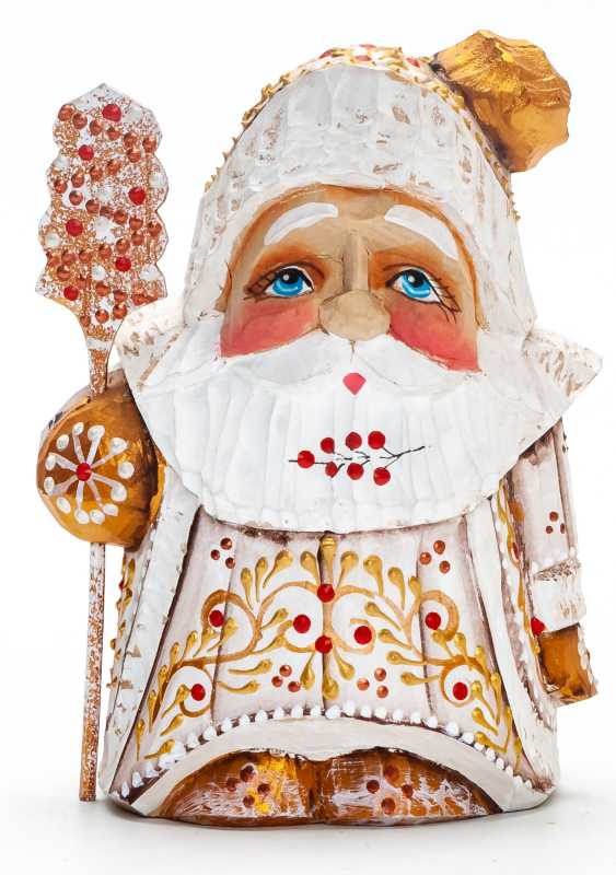 110 mm Santa with a Magic Staff Carved Wood Hand Painted Collectible Figurine (by Igor Carved Wooden Figures Studio)