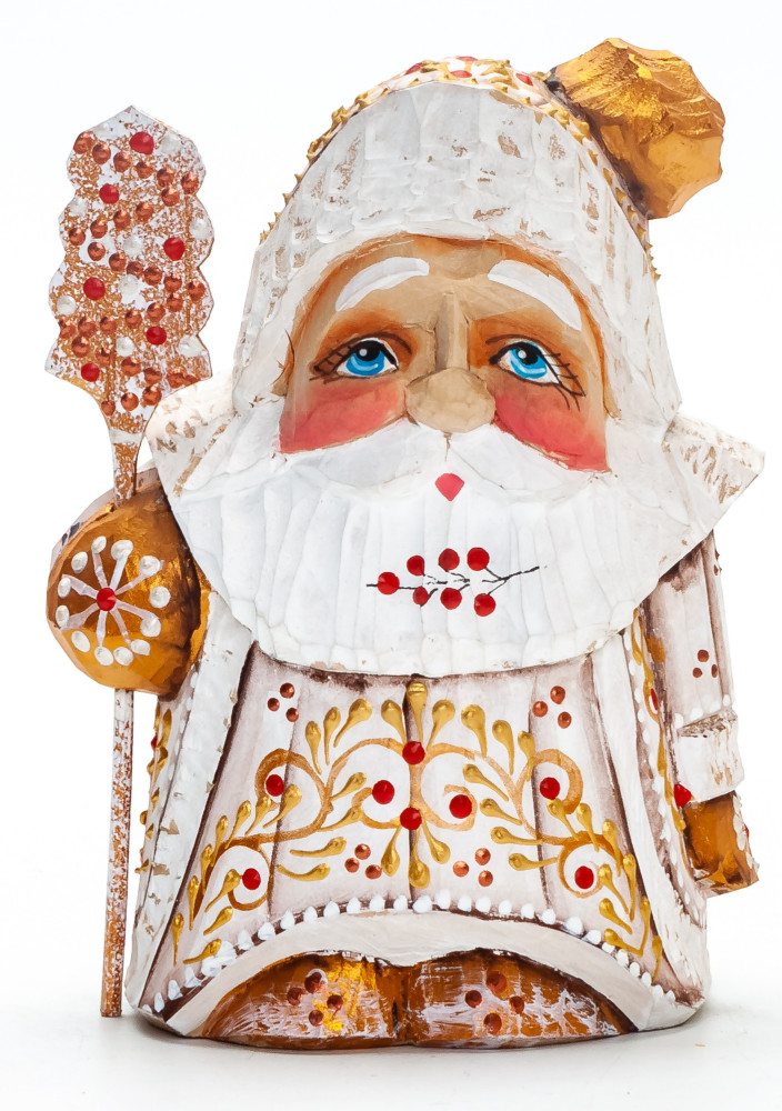 110 mm Santa with a Magic Staff Carved Wood Hand Painted Collectible Figurine (by Igor Carved Wooden Figures Studio)