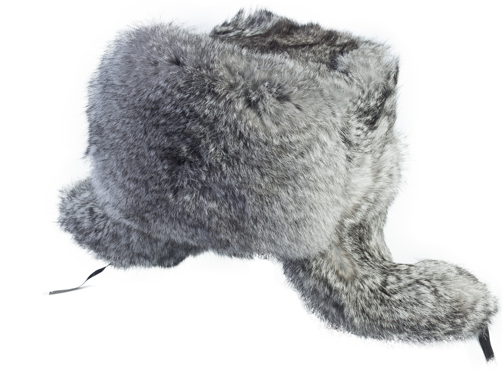 Grey Rabbit Hair Winter Ushanka Hat with Ear Flaps (by Skazka Furs)