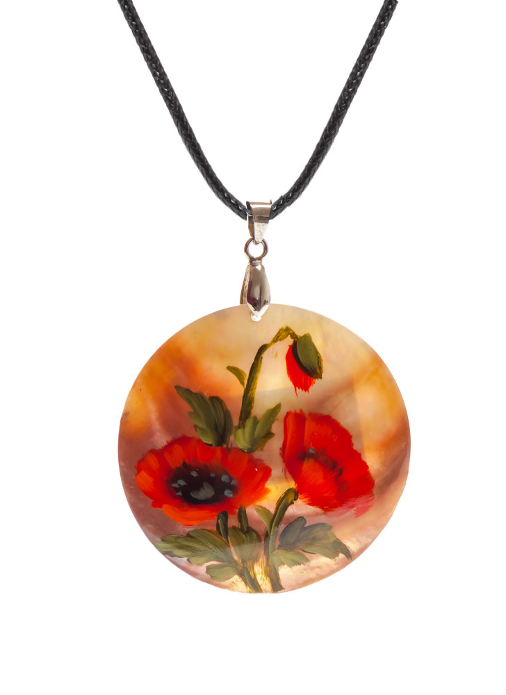 d50 mm Flowers hand painted Nacre Pendant (by Tatiana Shkatulka Crafts)