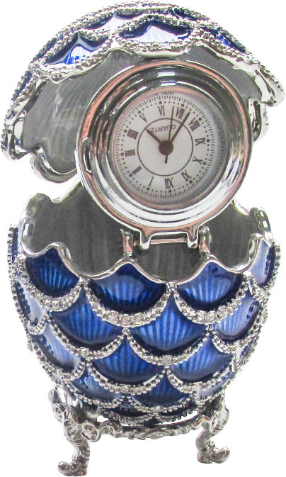 57 mm Dark Blue Pine Cone with Clock inside Easter Egg