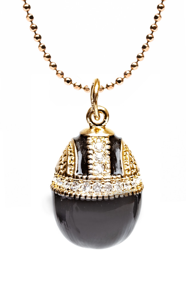 Water Drop with Rhinestones Black Egg Pendant