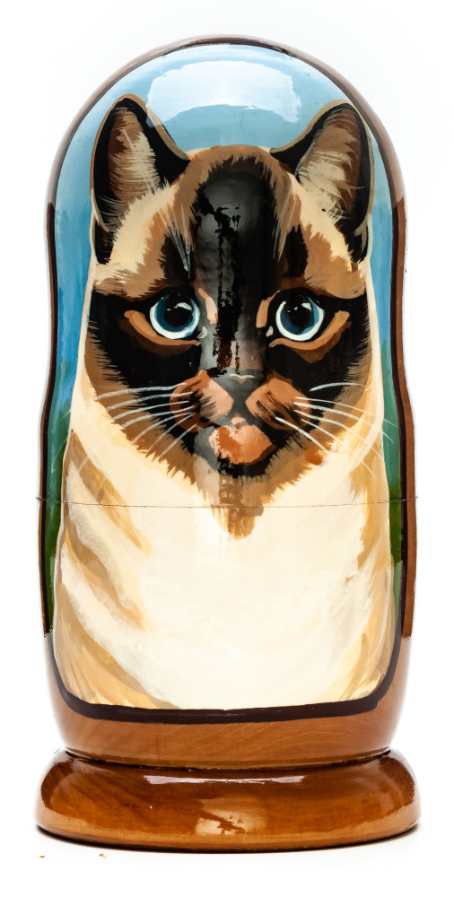 180mm Cat hand painted on wooden Matryoshka doll 5 pcs (by Alexander Famous Paintings Studio)