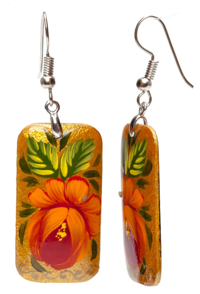 20x35mm Zhostovo wooden Earrings (by Lada Workshop)