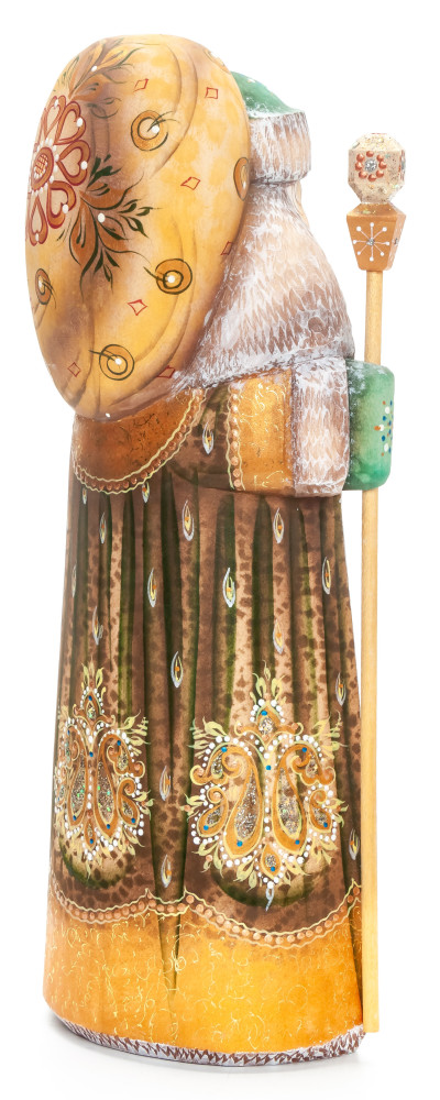 230 mm Santa with a Magic Staff and a Bag with handpainted Cinderella Wooden Carved Statue (by Igor Carved Wooden Figures Studio)