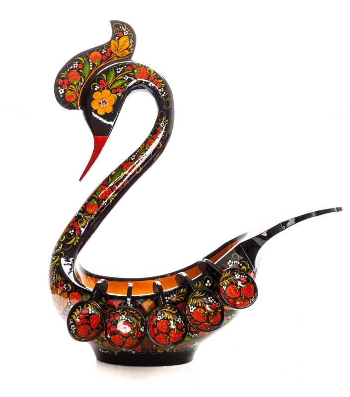 235x390 mm Duck Khokhloma hand painted wooden Ladle for Wine with small Ladles