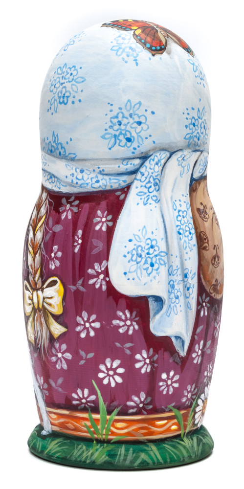 170 mm Girls playing with Kittens miniature hand painted wooden Matryoshka doll 5 pcs (by Nadezda Karpova Studio)