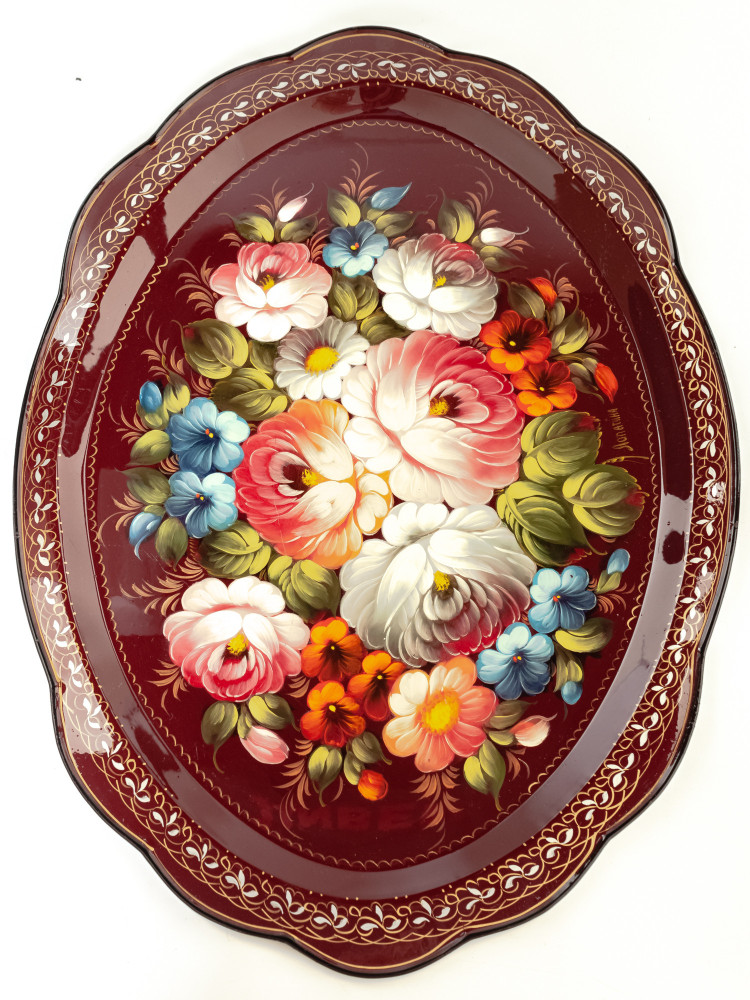 360x480 mm Zhostovo Patterns hand painted and lacquered by Lopatina Metal Forged Tray (by Lada Crafts)