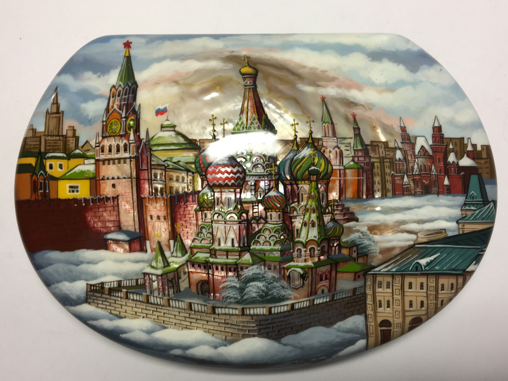 170 x 120 mm Moscow Winter hand painted on pearl shell lacquered box from Fedoscino (by Mihail Studio)