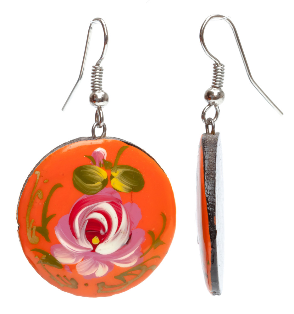 d 25mm Zhostovo wooden Earrings (by Lada Workshop)