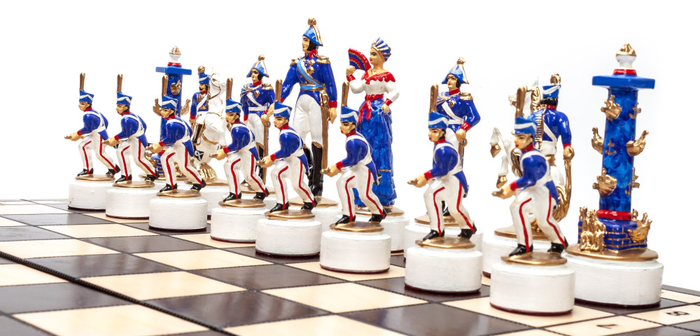 490x490 mm The Battle of Borodino handpainted figures on wooden Chess Board (by Fyodor Chess Studio)