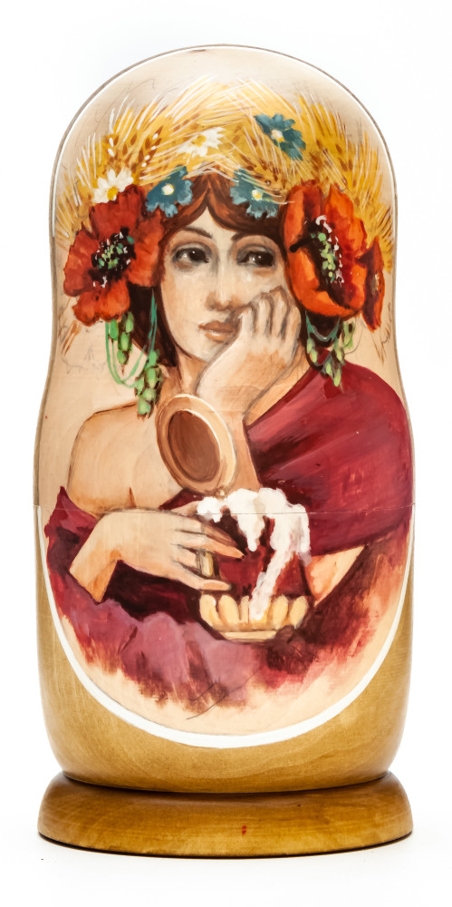 180 mm Portrait of a Lady hand painted on wooden Matryoshka doll 5 pcs (by Alexander Famous Paintings Studio)