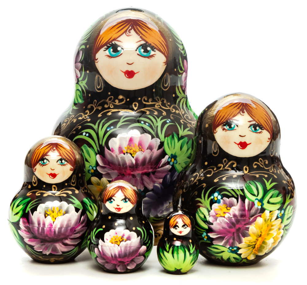 140 mm Summer Flowers hand painted Russian Matryoshka Doll 10 pcs (by Summer Shine)