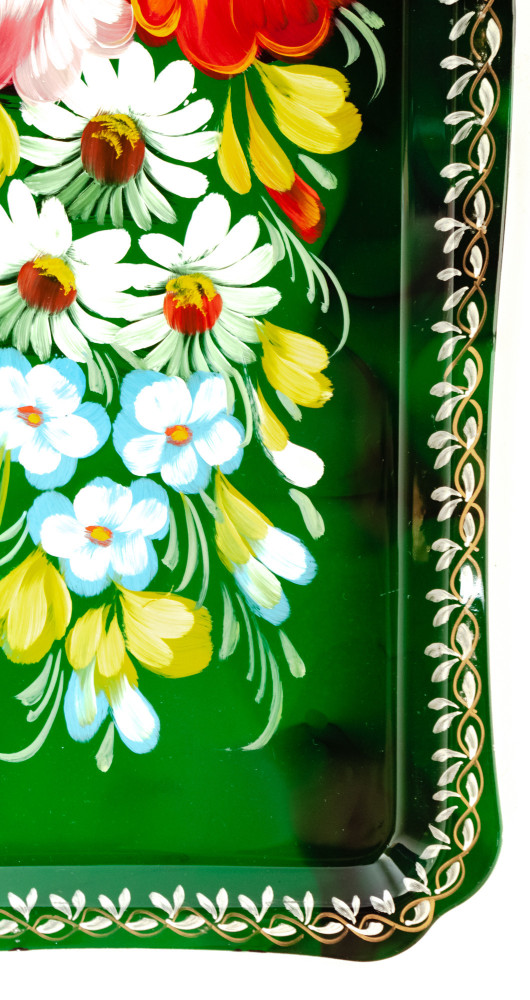 130x310 mm Zhostovo Patterns hand painted and lacquered Metal Forged Tray (by Lada Crafts)