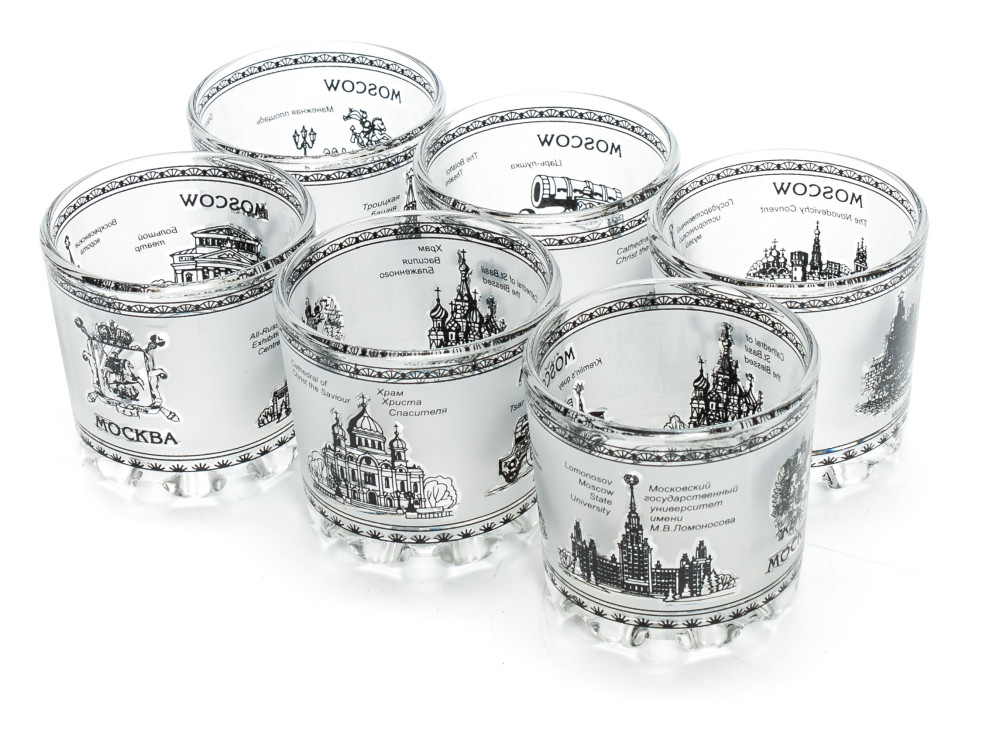 50 ml Moscow Views Grey and White Decal Shot Glass set of 6 pcs (by AKM Gifts)