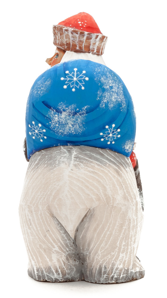 160 mm Santa with a Bag riding the Bear Carved Wood Hand Painted Collectible Figurine (by Sergey Christmas Workshop)