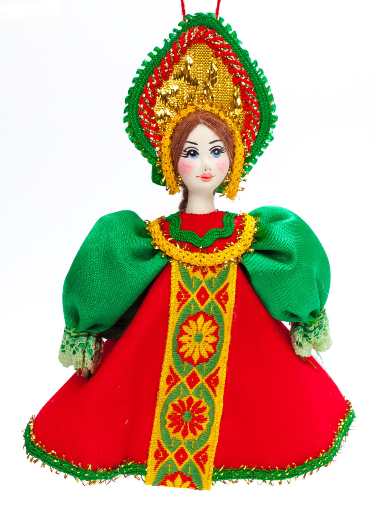 Porcelain Doll in a Russian Dress and Kokoshnik - 5.5 Inches (by Le Russe)