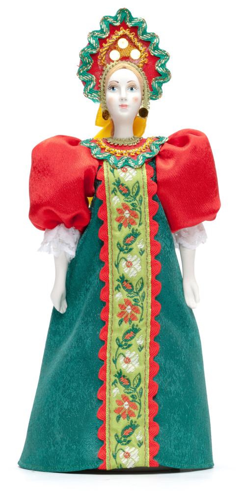 Porcelain Doll in a Russian Dress and Kokoshnik - 11 Inches (by Le Russe)