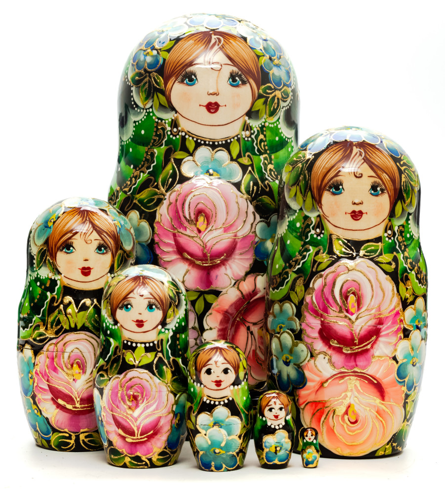 200 mm Summer Flowers hand painted Russian Matryoshka Doll 7 pcs (by Summer Shine)