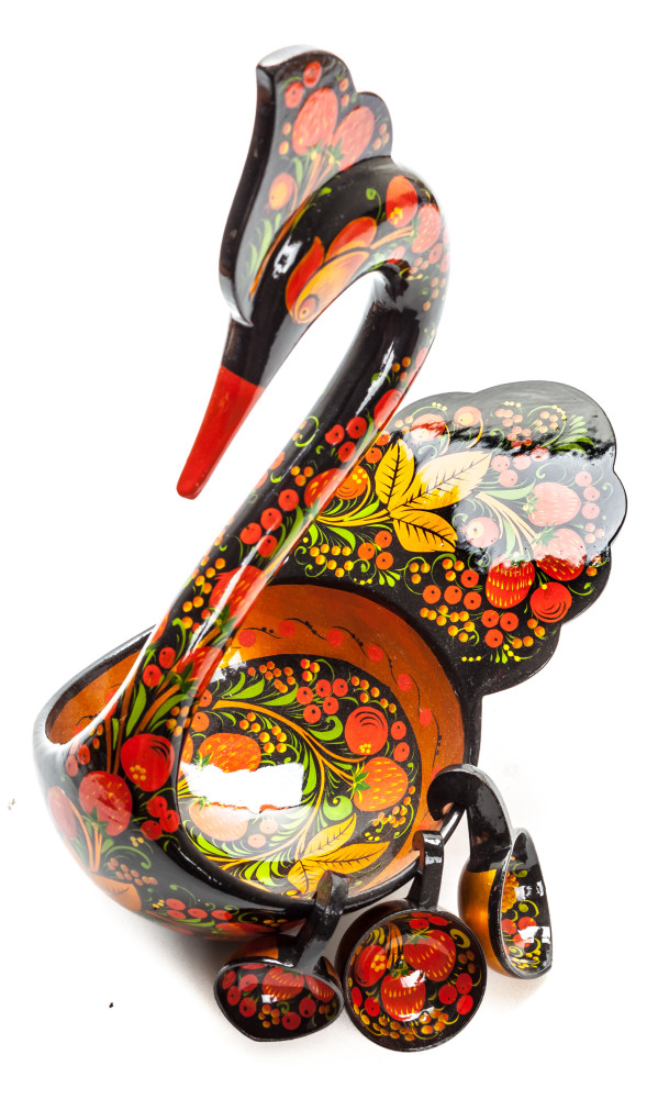 170x300 mm Duck Khokhloma hand painted wooden Ladle for Wine with small Ladles