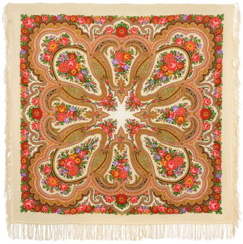 146x146 mm Lubawa Woolen Shawl with Woolen Fringe Pavlovo Posad Manufactory