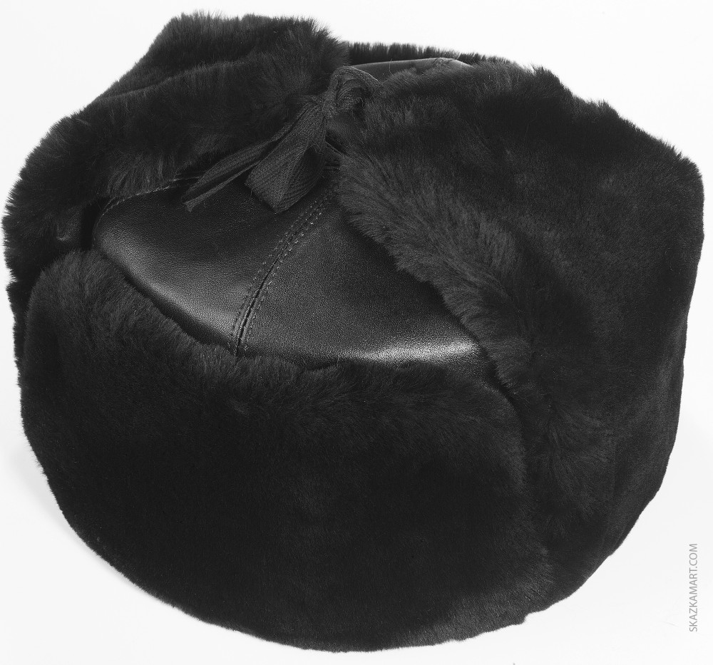 Black Mouton & Leather Ushanka Winter Hat (by Golden Fleece)