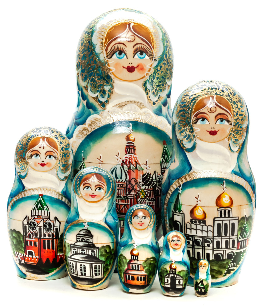 220 mm Moscow Saint Basil Cathedral handpainted Wooden Matryoshka Doll 7 pcs (by Valery Crafts)