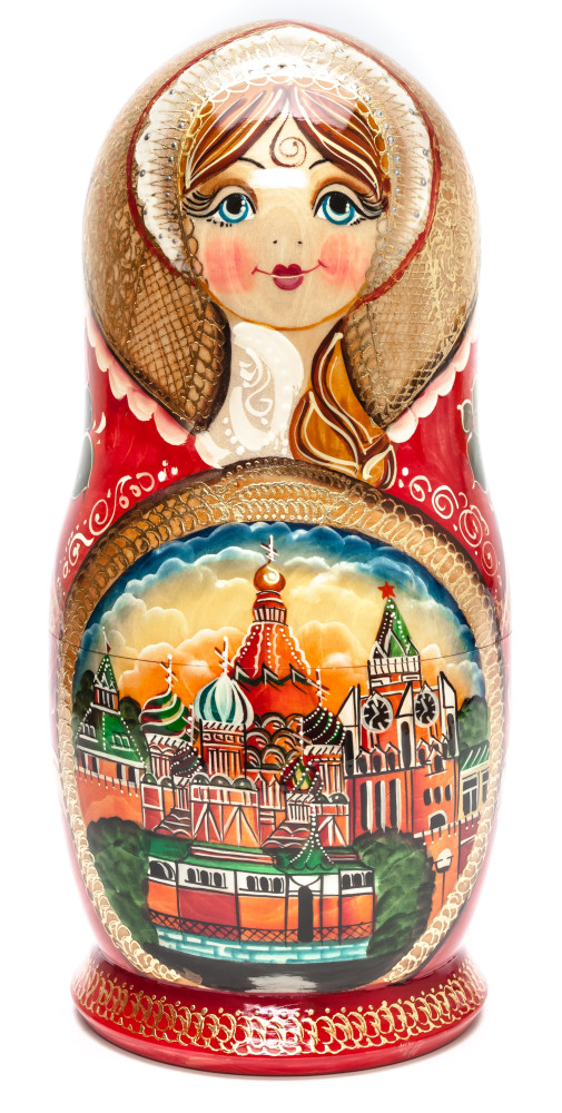 370 mm Moscow Cathedrals hand painted wooden Red Matryoshka Doll 20 pcs (by Valery Matryoshka Studio)