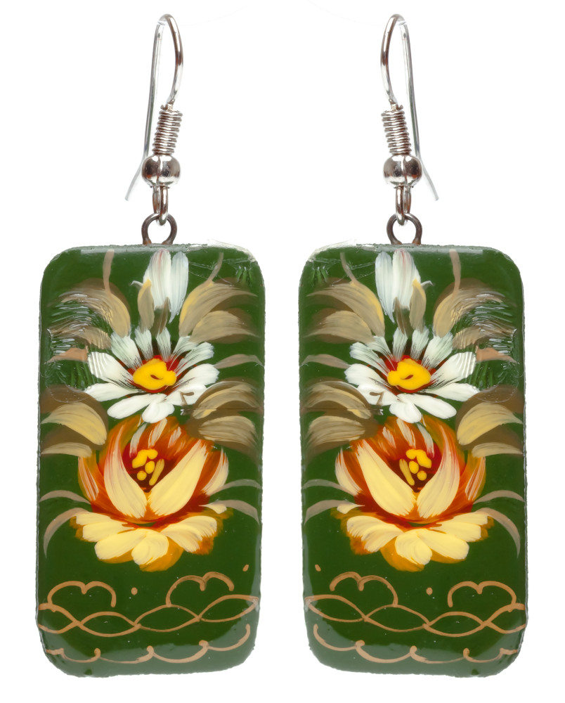 20x35mm Zhostovo wooden Earrings (by Lada Workshop)