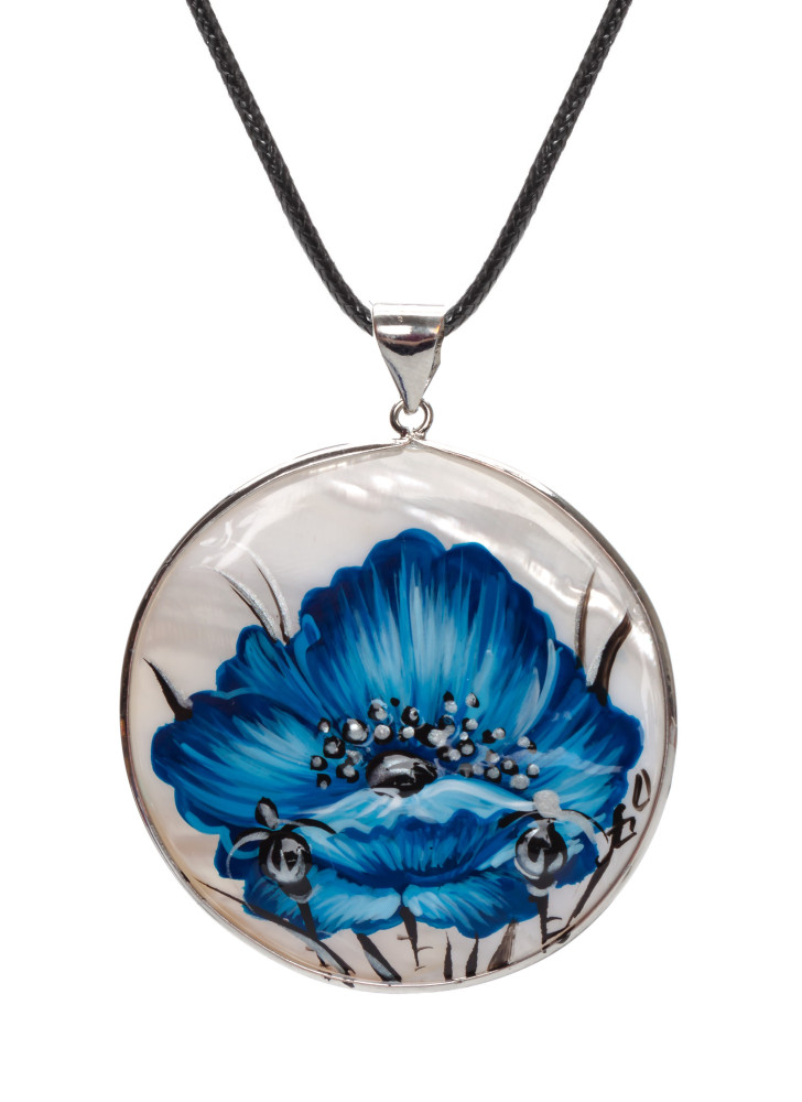 d50 mm Flower hand painted Nacre Pendant (by Tatiana Shkatulka Crafts)