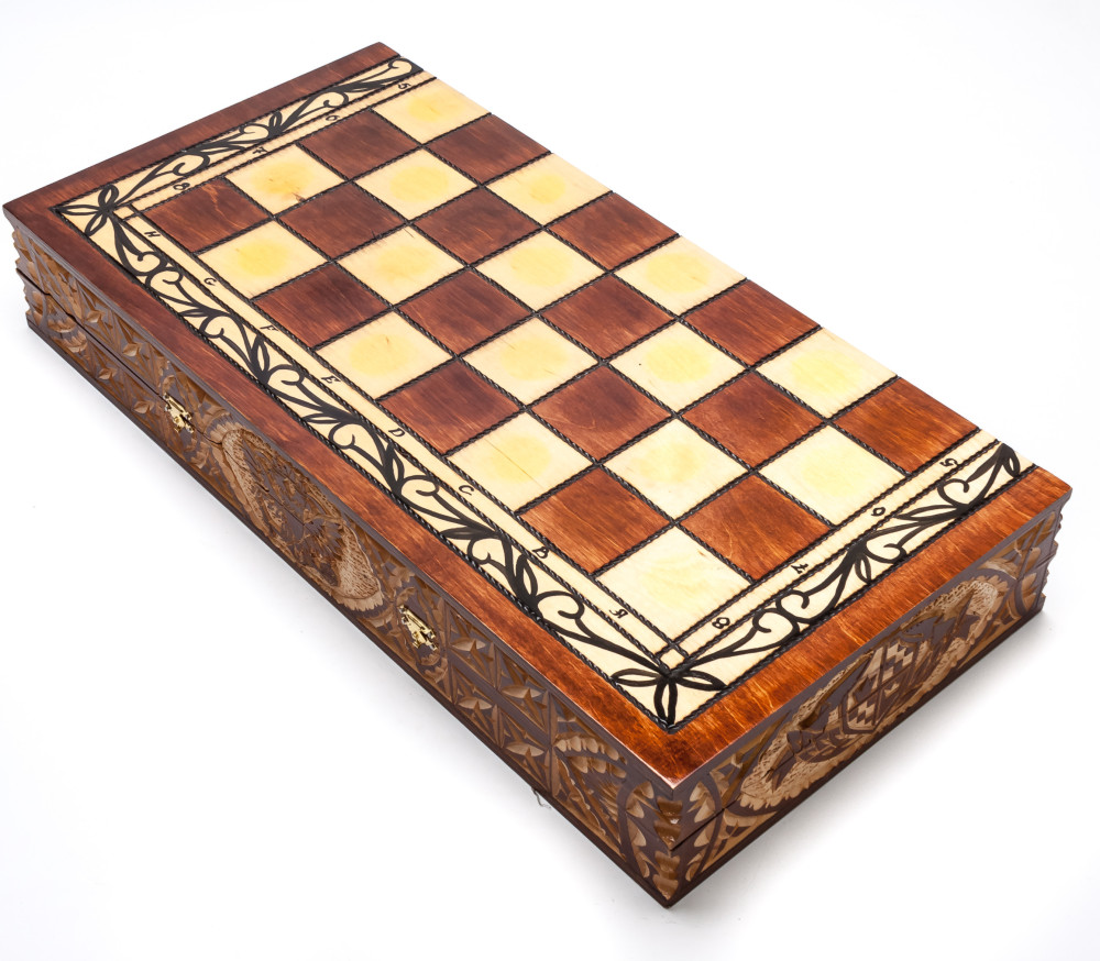 500x500 mm Hand Carved Chess Pieces on Inlaid Wood Board Box (by Fyodor Chess Workshop)