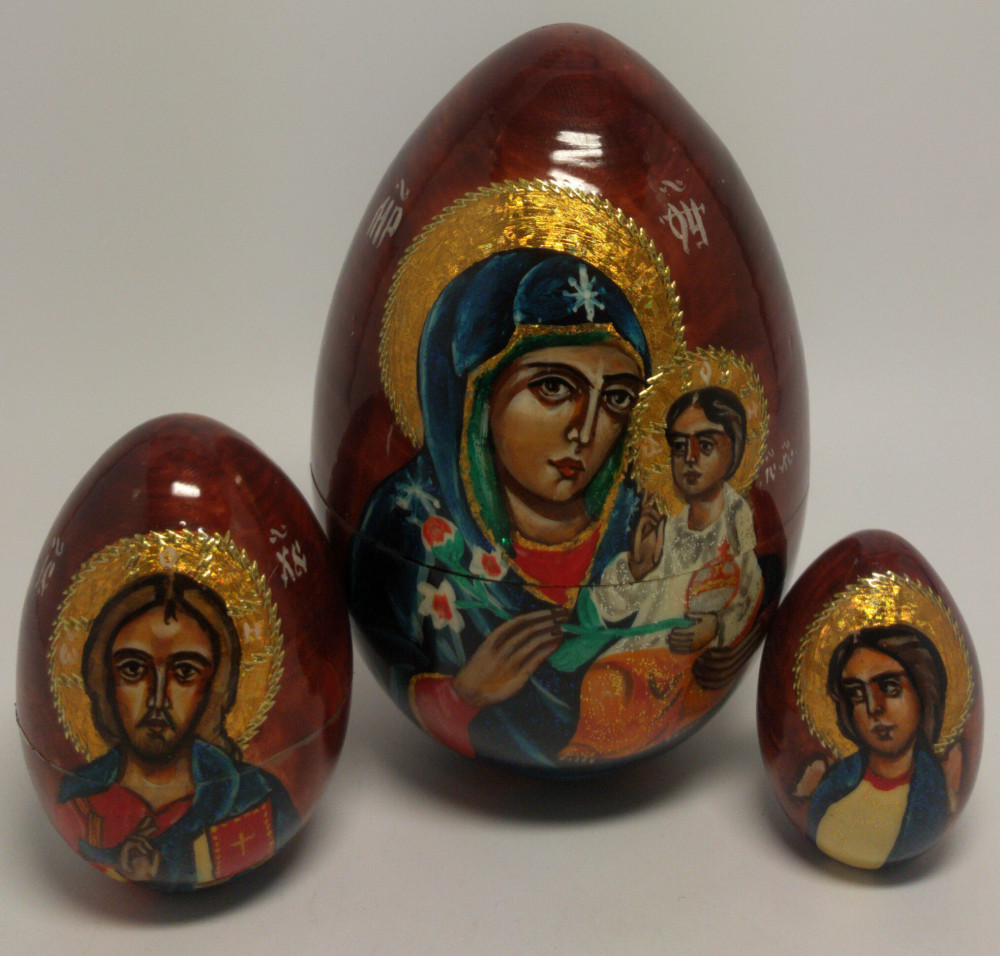 160 mm Unfading Flower Godmother Icon hand painted and carved wooden Matryoshka doll 5 pcs ( by Ludmila Icon Paintings )