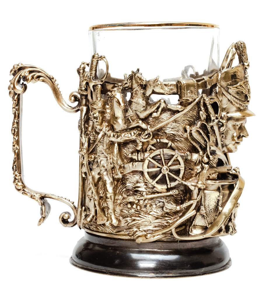 The Battle of Borodino Cast Brass Tea Glass Holder with Faceted Glass (by Kolchugino)