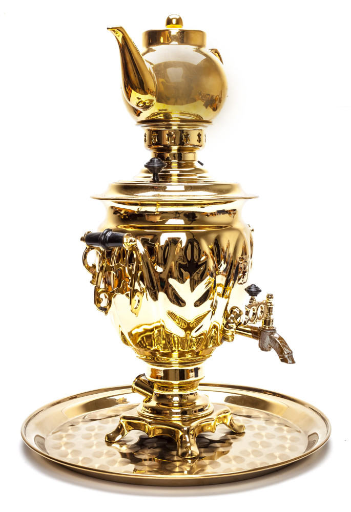 Golden Russia Electric Samovar with Teapot and Metal tray