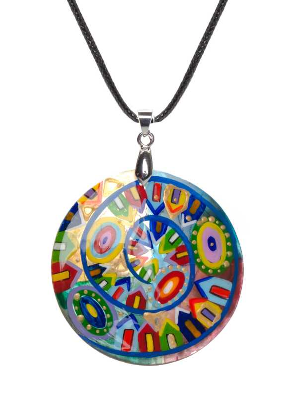 d50 mm Abstraction hand painted Nacre Pendant (by Tatiana Shkatulka Crafts)