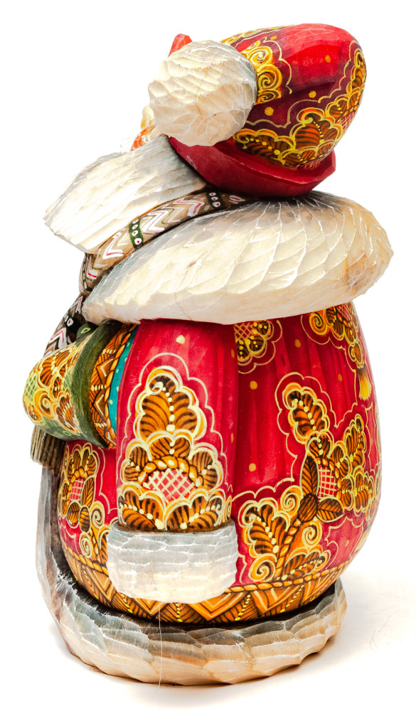 180 mm Round Santa Claus in a red Cap with Ornamental Painting (Kikin studio)