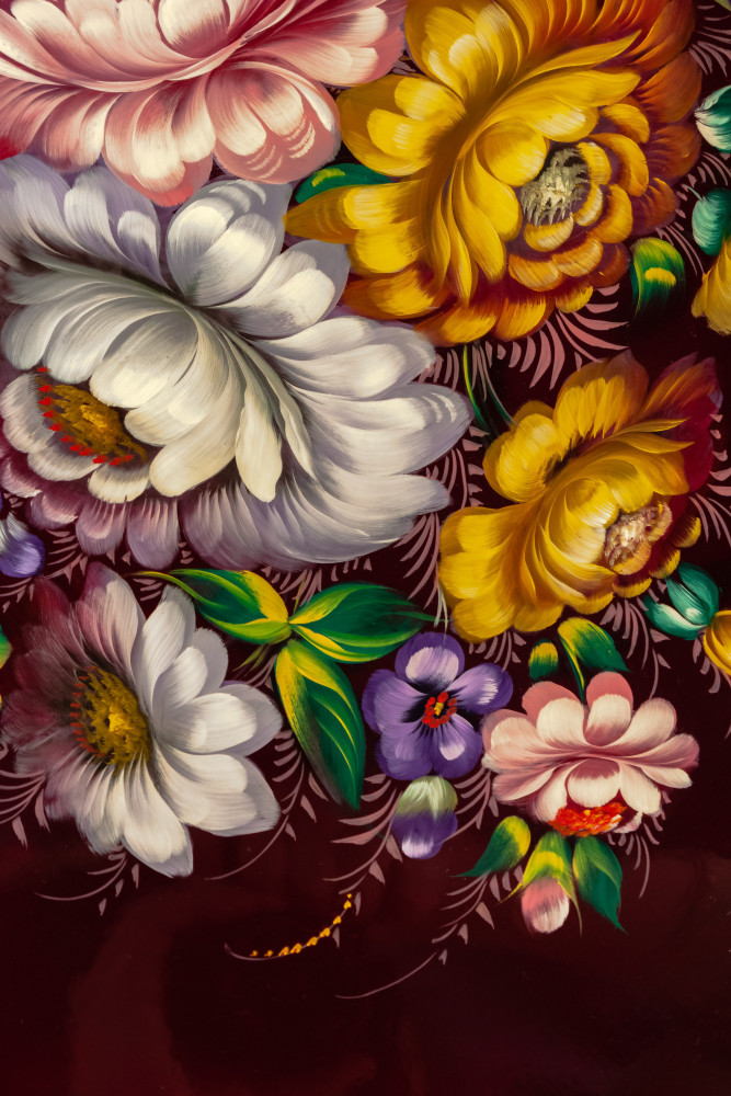 360x450 mm Zhostovo Patterns hand painted and lacquered by Blagova Metal Forged Tray (by Lada Crafts)