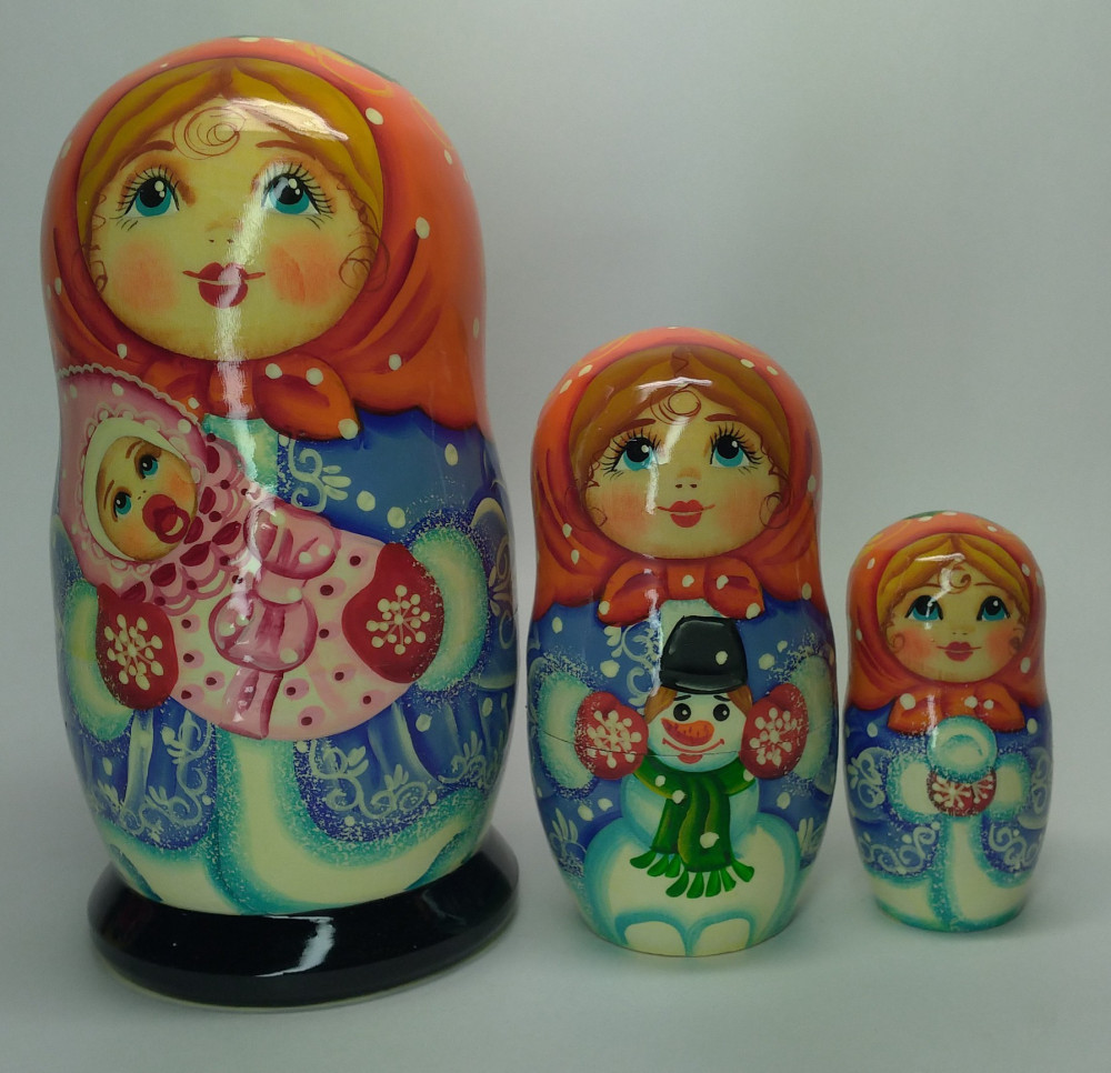 120mm Winter Promenade hand painted Matryoshka 3pcs (by Gift Shop)