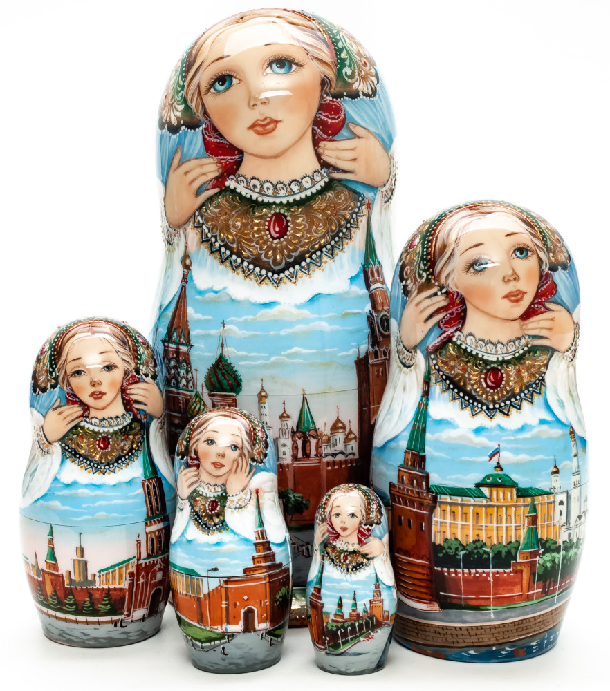 180 mm Moscow Kremlin hand painted wooden Matryoshka doll 5 pcs (by A Studio)