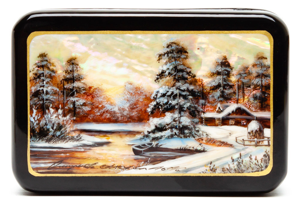 100x75mm Russian Winter Hand Painted Jewellery Box (by Tatiana Shkatulka Crafts)