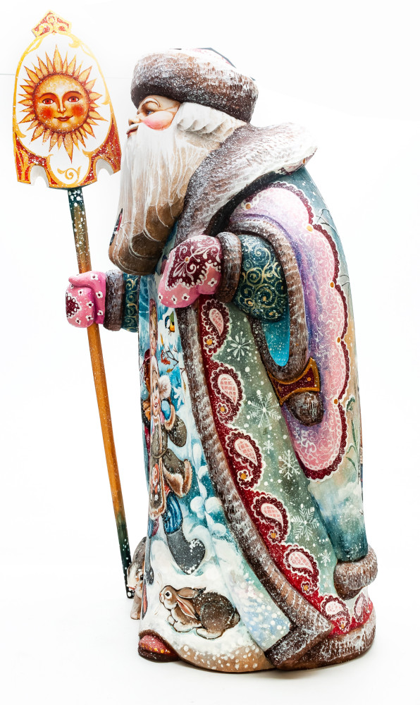 430 mm Santa with a Magic Staff and a Bear with the Bag with handpainted Children Wooden Carved Statue (by Karpova Nadezhda Studio)