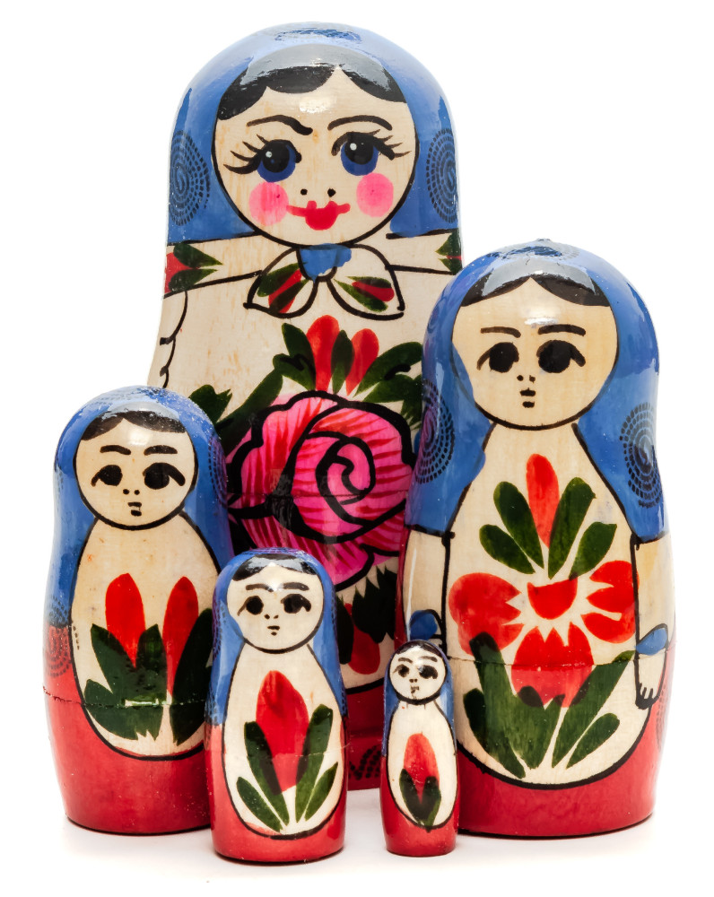 105 mm Navy Blue Head Semenovskaya handpainted wooden Matryoshka Doll 5 pcs (by Ivan Studio)