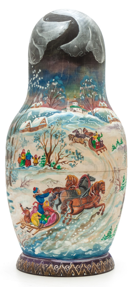 300 mm Russian Troika hand painted on Wooden Matryoshka doll 10 pcs (by Skazka)