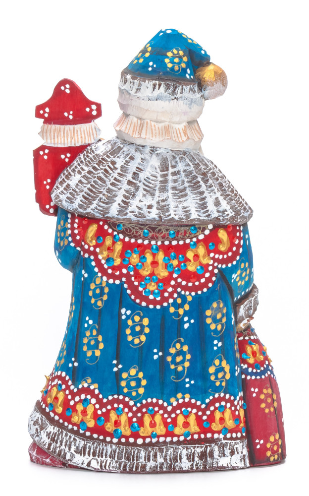 180 mm Santa with a Bag and a Nutcracker Carved Wood Hand Painted Collectible Figurine (by Natalia Nikitina Workshop)