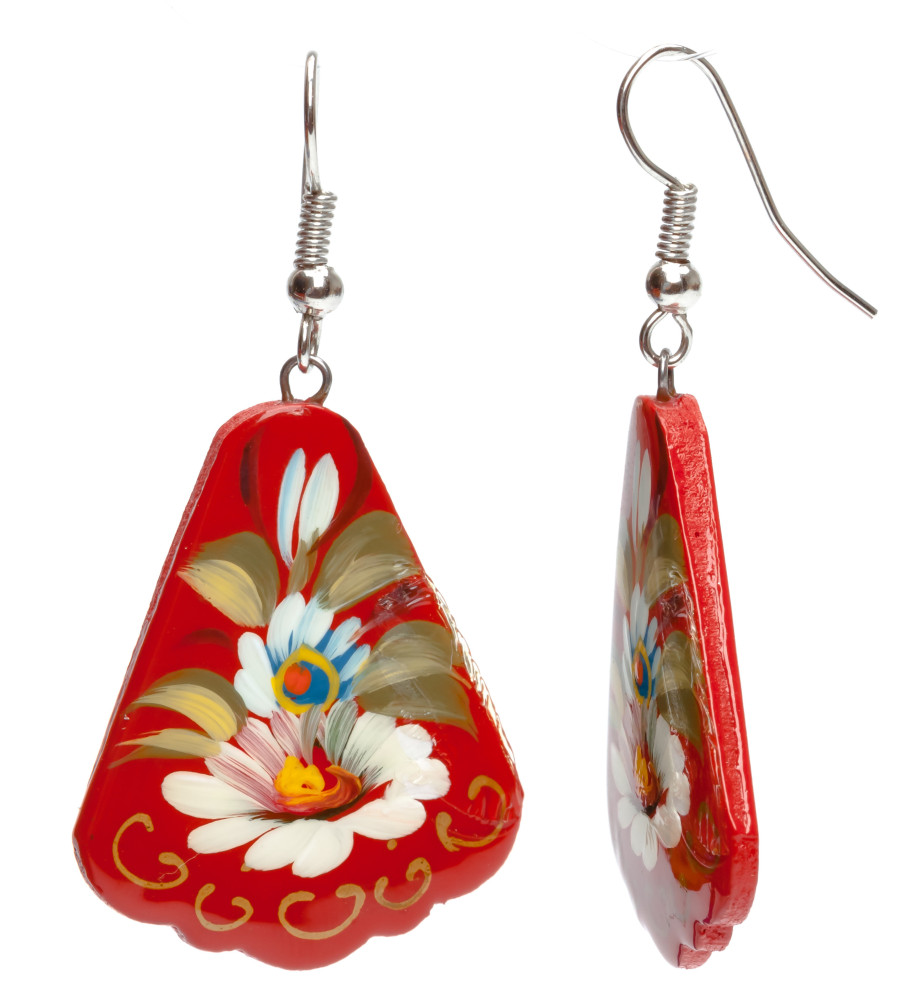 30x30mm Zhostovo wooden Earrings (by Lada Workshop)