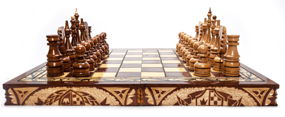 500x500 mm Hand Carved Chess Pieces on Inlaid Wood Board Box (by Fyodor Chess Workshop)