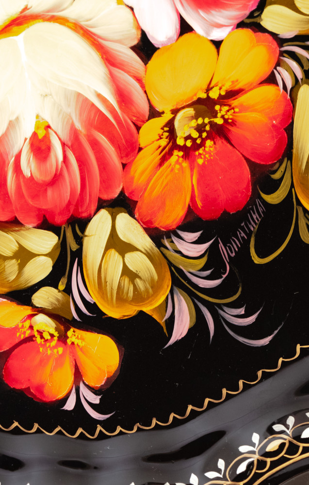 d 370 mm Zhostovo Patterns hand painted and lacquered by Lopatina Metal Forged Tray (by Lada Crafts)