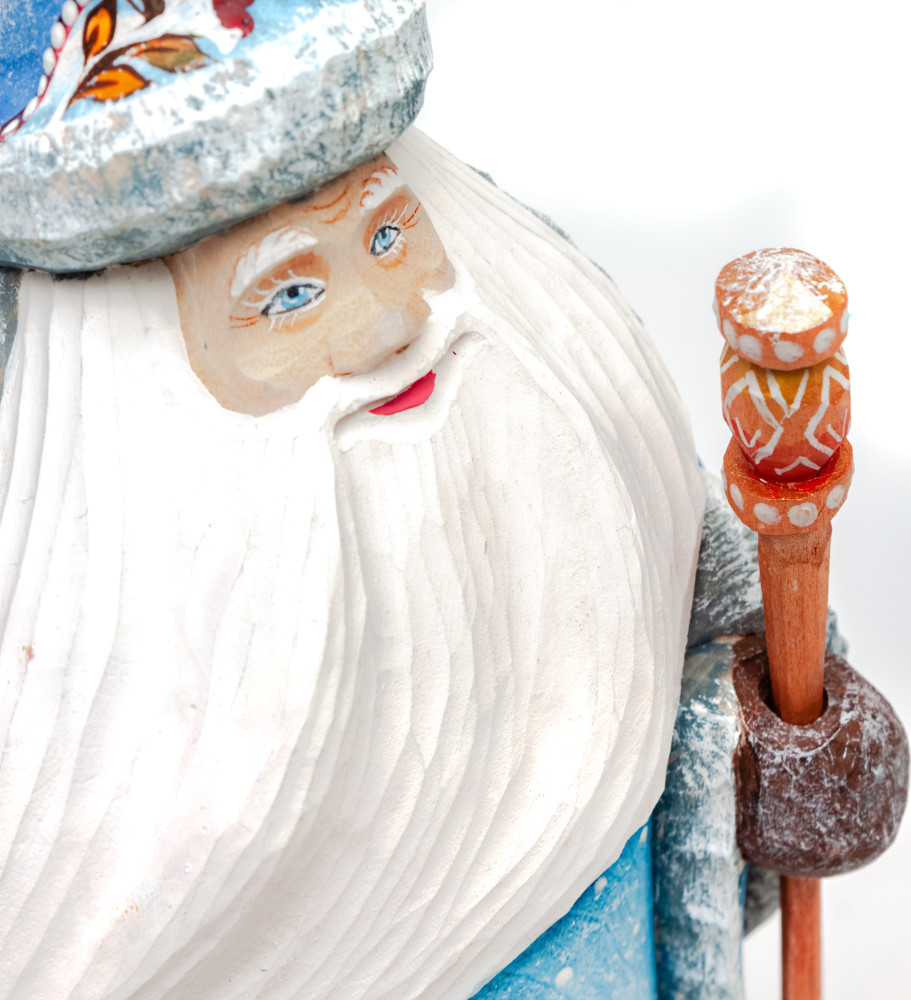 180 mm Santa Claus with picture Snowmaiden plays with Squirrel hand painted wooden statue (by Sergey Christmas Workshop)